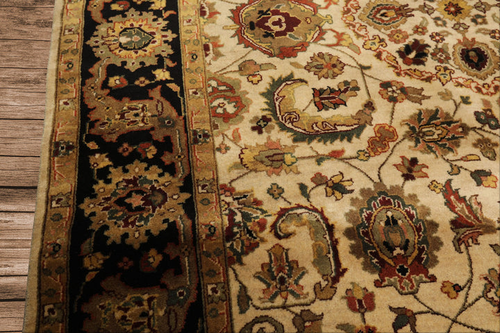 6x9 Beige, Black, Rust Color Hand Knotted Agra New Zealand Wool Traditional Oriental Rug