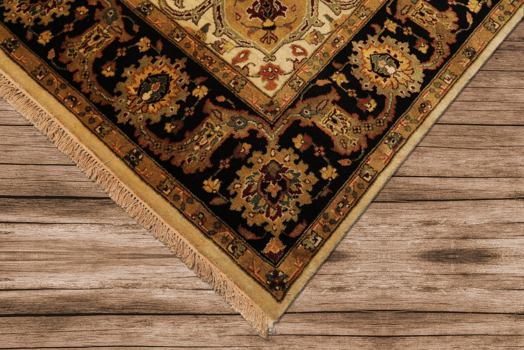 6x9 Beige, Black, Rust Color Hand Knotted Agra New Zealand Wool Traditional Oriental Rug
