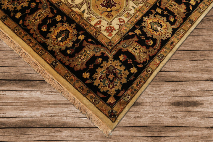 6x9 Beige, Black, Rust Color Hand Knotted Agra New Zealand Wool Traditional Oriental Rug