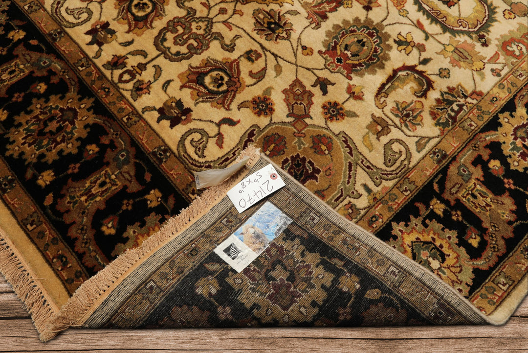 6x9 Beige, Black, Rust Color Hand Knotted Agra New Zealand Wool Traditional Oriental Rug