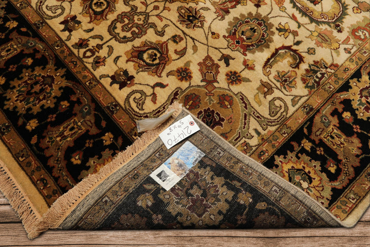 6x9 Beige, Black, Rust Color Hand Knotted Agra New Zealand Wool Traditional Oriental Rug
