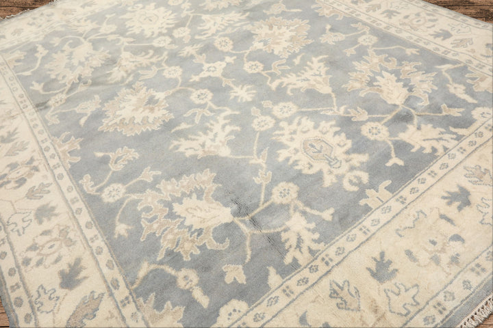 8x10 Slate, Blue, Ivory Color Hand Knotted Oushak Wool Traditional Oriental Rug