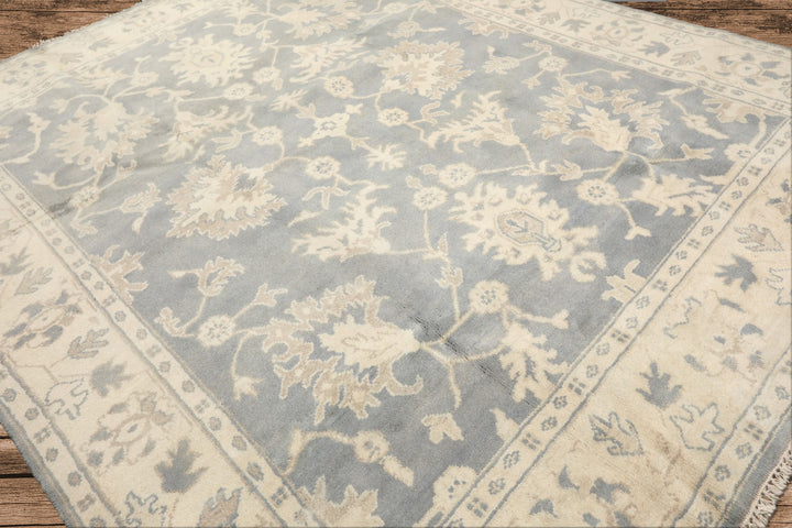 8x10 Slate, Blue, Ivory Color Hand Knotted Oushak Wool Traditional Oriental Rug