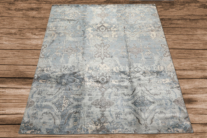 8x10 Slate, Blue, Gray Color Hand Knotted Sherpa Bamboo Silk Modern &amp; Contemporary Oriental Rug