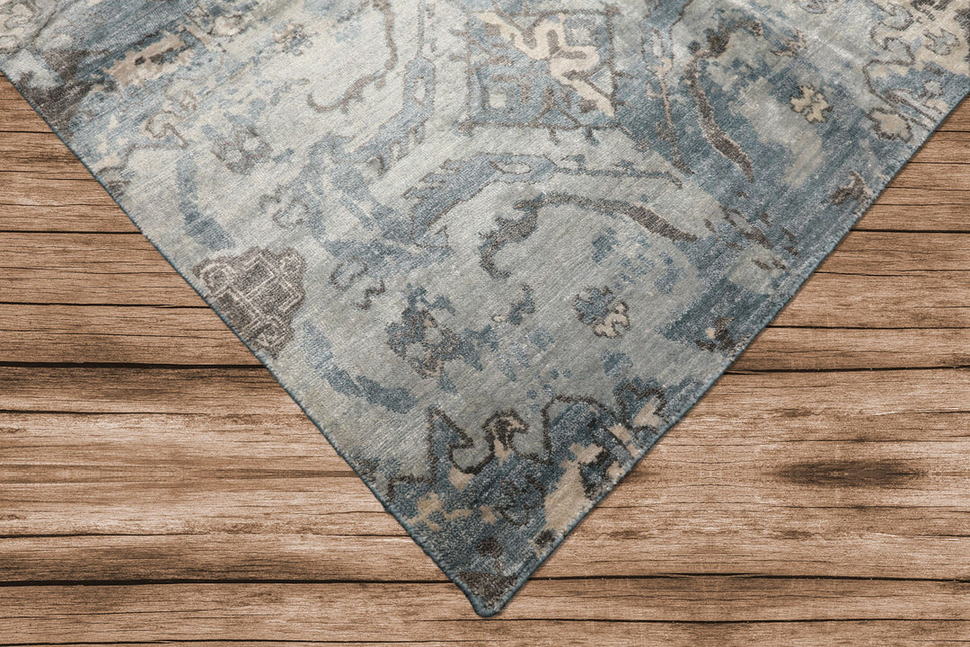 8x10 Slate, Blue, Gray Color Hand Knotted Sherpa Bamboo Silk Modern &amp; Contemporary Oriental Rug