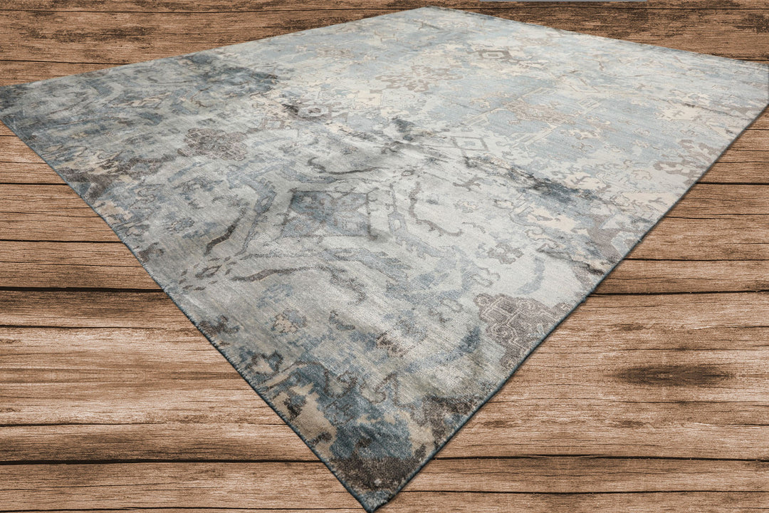 8x10 Slate, Blue, Gray Color Hand Knotted Sherpa Bamboo Silk Modern &amp; Contemporary Oriental Rug