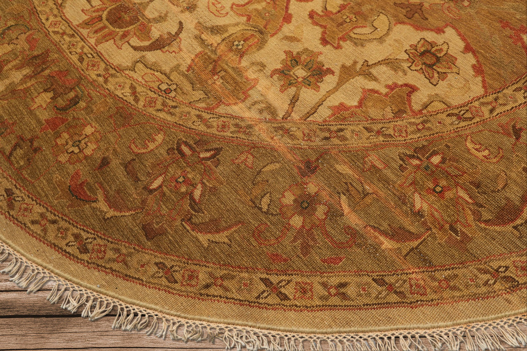 8 Round Tan, Sage, Rust Color Hand Knotted Soumak Wool Traditional Oriental Rug
