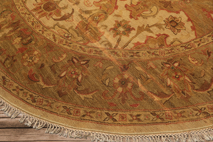 8 Round Tan, Sage, Rust Color Hand Knotted Soumak Wool Traditional Oriental Rug