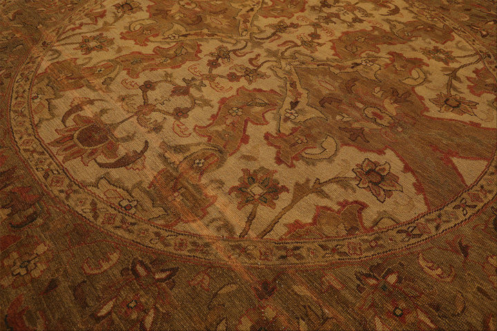 8 Round Tan, Sage, Rust Color Hand Knotted Soumak Wool Traditional Oriental Rug