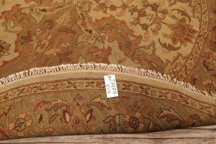 8 Round Tan, Sage, Rust Color Hand Knotted Soumak Wool Traditional Oriental Rug