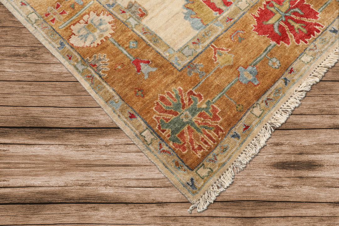 6x9 Beige, Peach, Blue Color Hand Knotted Oushak Wool Traditional Oriental Rug