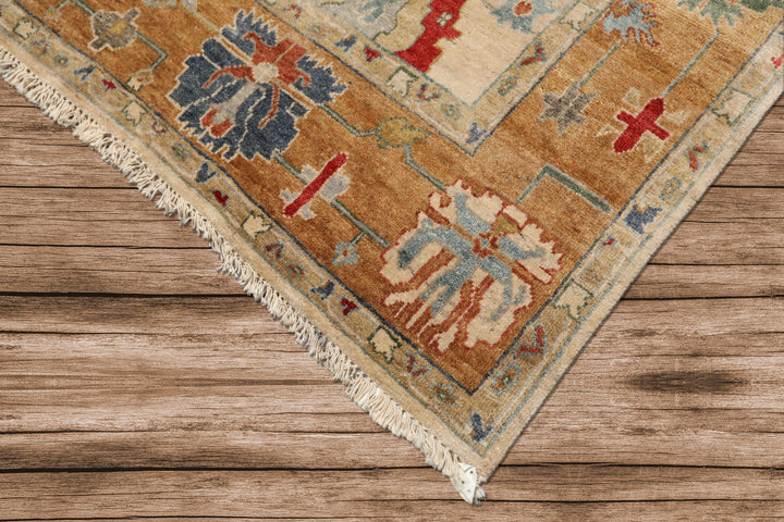 6x9 Beige, Peach, Blue Color Hand Knotted Oushak Wool Traditional Oriental Rug