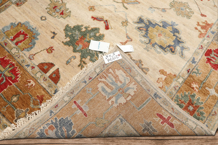 6x9 Beige, Peach, Blue Color Hand Knotted Oushak Wool Traditional Oriental Rug