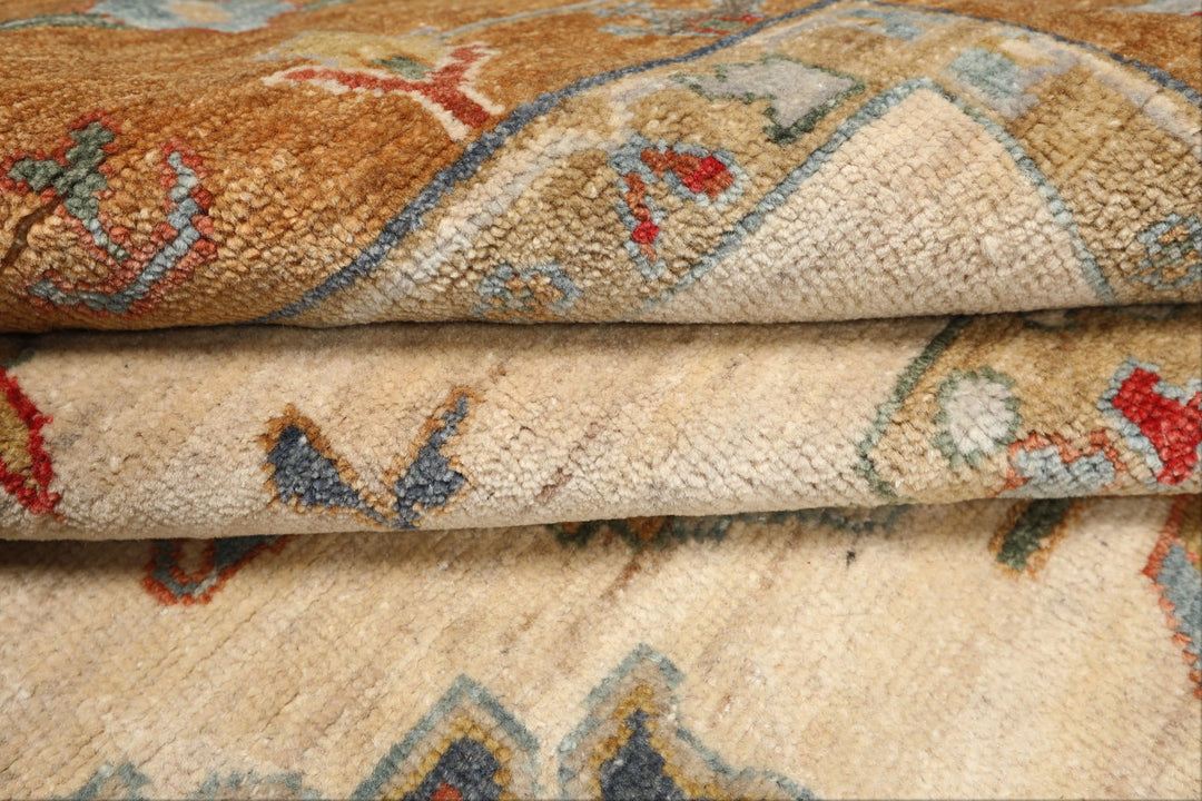 6x9 Beige, Peach, Blue Color Hand Knotted Oushak Wool Traditional Oriental Rug