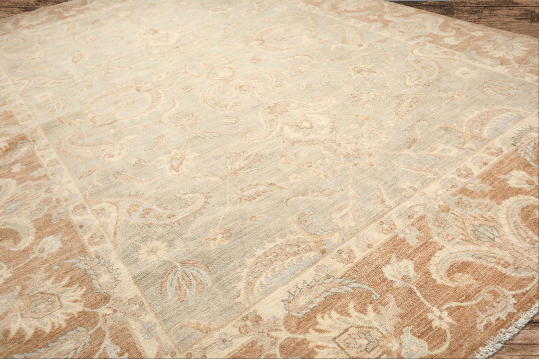 10x14 Seafoam, Mocha, Ivory Color Hand Knotted Peshawar Wool Traditional Oriental Rug