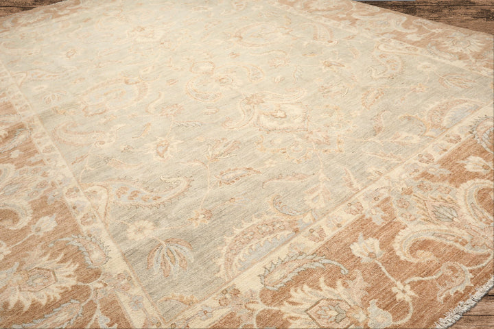 10x14 Seafoam, Mocha, Ivory Color Hand Knotted Peshawar Wool Traditional Oriental Rug
