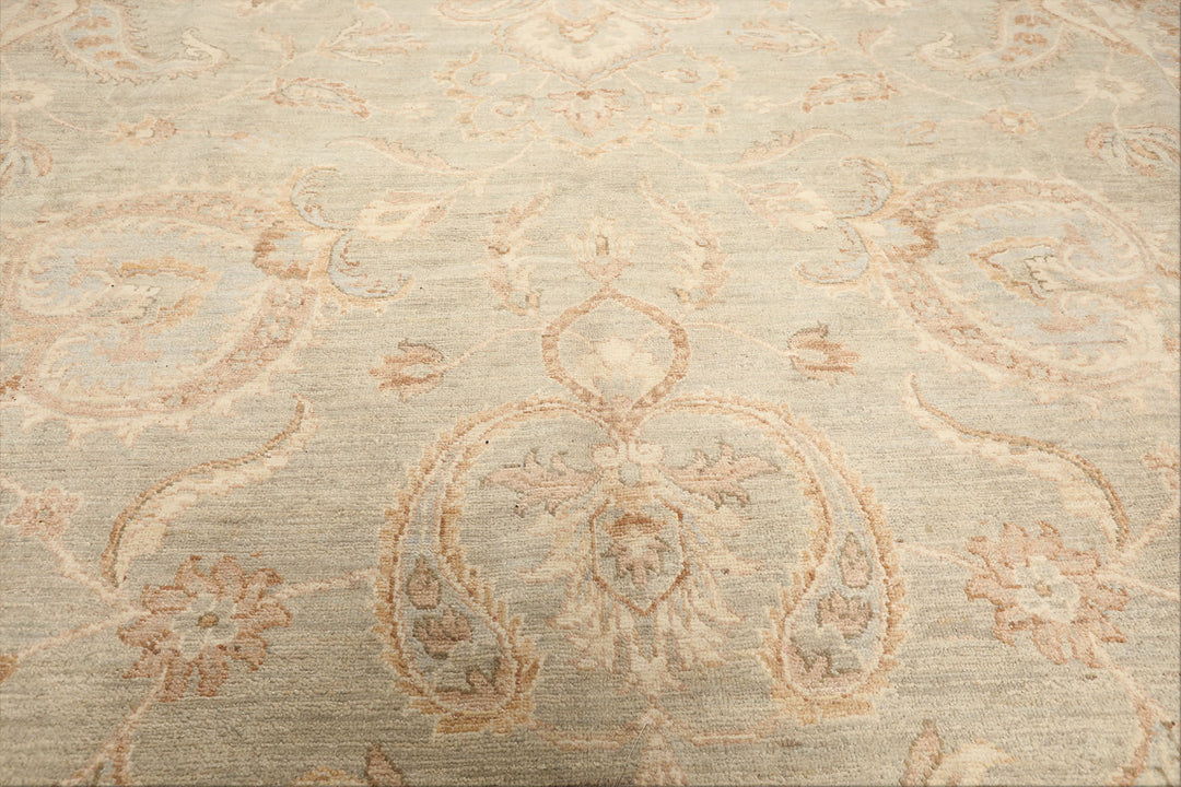 10x14 Seafoam, Mocha, Ivory Color Hand Knotted Peshawar Wool Traditional Oriental Rug