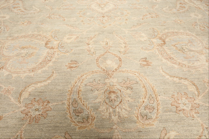 10x14 Seafoam, Mocha, Ivory Color Hand Knotted Peshawar Wool Traditional Oriental Rug