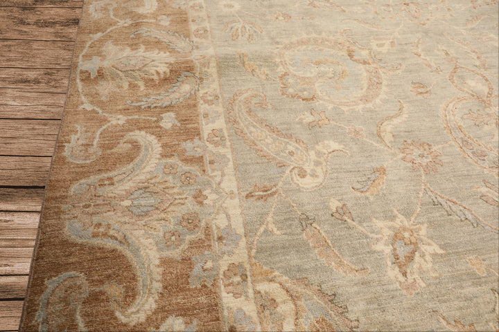 10x14 Seafoam, Mocha, Ivory Color Hand Knotted Peshawar Wool Traditional Oriental Rug