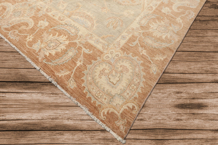 10x14 Seafoam, Mocha, Ivory Color Hand Knotted Peshawar Wool Traditional Oriental Rug