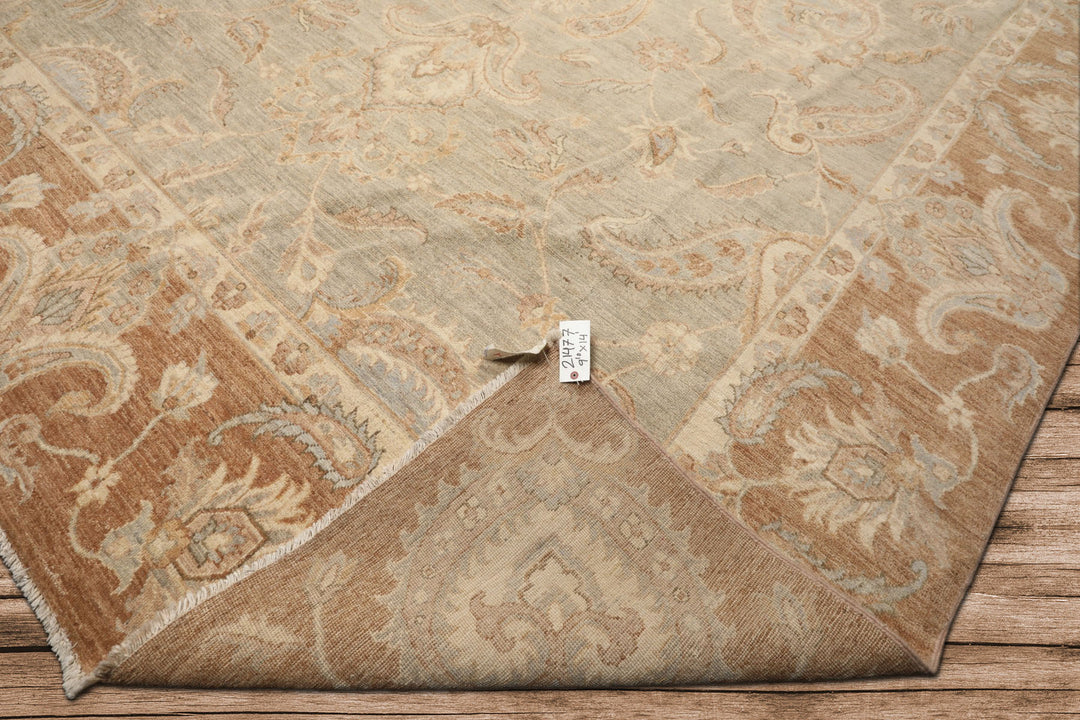10x14 Seafoam, Mocha, Ivory Color Hand Knotted Peshawar Wool Traditional Oriental Rug