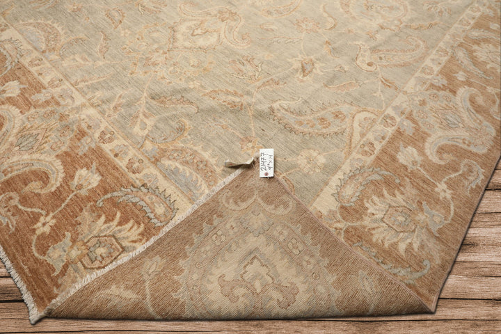 10x14 Seafoam, Mocha, Ivory Color Hand Knotted Peshawar Wool Traditional Oriental Rug