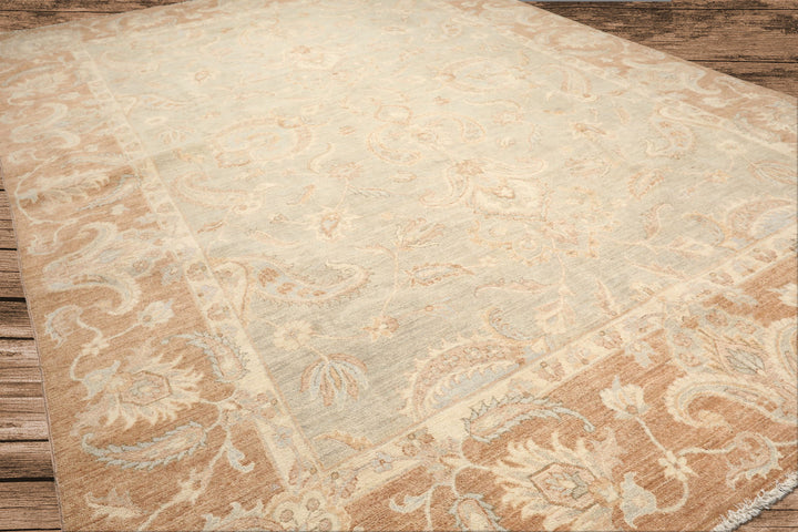 10x14 Seafoam, Mocha, Ivory Color Hand Knotted Peshawar Wool Traditional Oriental Rug
