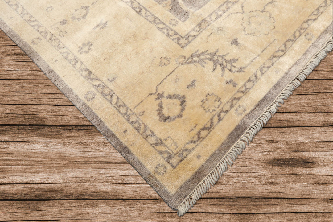 9x12 Taupe, Ivory, Gray Color Hand Knotted Oushak New Zealand Wool Transitional Oriental Rug