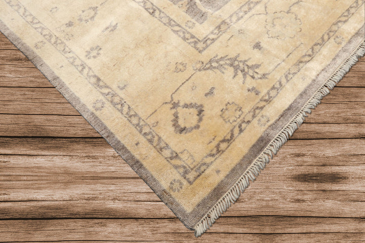 9x12 Taupe, Ivory, Gray Color Hand Knotted Oushak New Zealand Wool Transitional Oriental Rug
