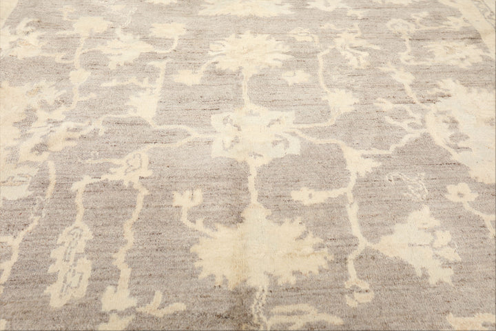 9x12 Taupe, Ivory, Gray Color Hand Knotted Oushak New Zealand Wool Transitional Oriental Rug