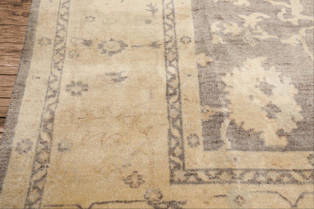 9x12 Taupe, Ivory, Gray Color Hand Knotted Oushak New Zealand Wool Transitional Oriental Rug