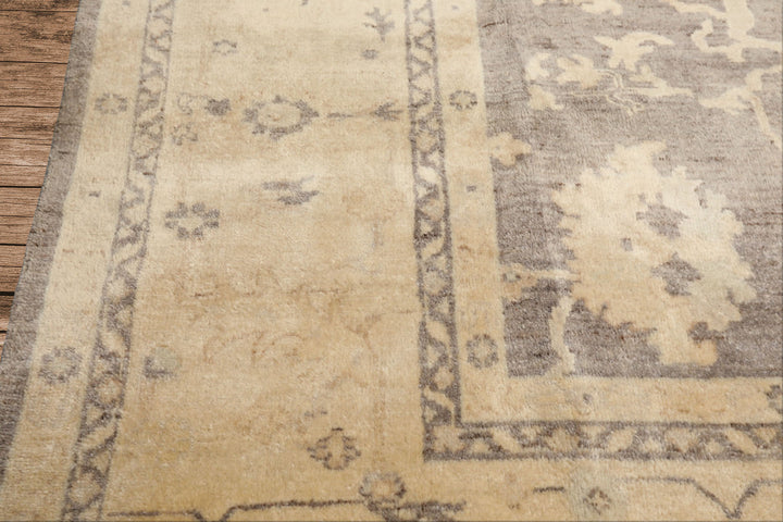 9x12 Taupe, Ivory, Gray Color Hand Knotted Oushak New Zealand Wool Transitional Oriental Rug