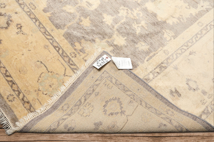 9x12 Taupe, Ivory, Gray Color Hand Knotted Oushak New Zealand Wool Transitional Oriental Rug