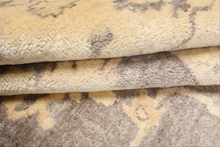 9x12 Taupe, Ivory, Gray Color Hand Knotted Oushak New Zealand Wool Transitional Oriental Rug
