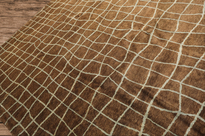 8x10 Brown, Aqua, Color Hand Knotted Tibetan Wool Modern &amp; Contemporary Oriental Rug