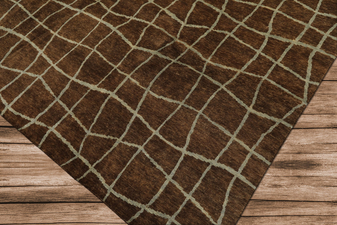 8x10 Brown, Aqua, Color Hand Knotted Tibetan Wool Modern &amp; Contemporary Oriental Rug