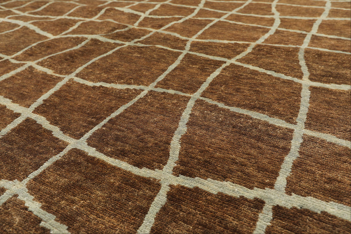 8x10 Brown, Aqua, Color Hand Knotted Tibetan Wool Modern &amp; Contemporary Oriental Rug