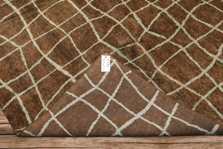8x10 Brown, Aqua, Color Hand Knotted Tibetan Wool Modern &amp; Contemporary Oriental Rug