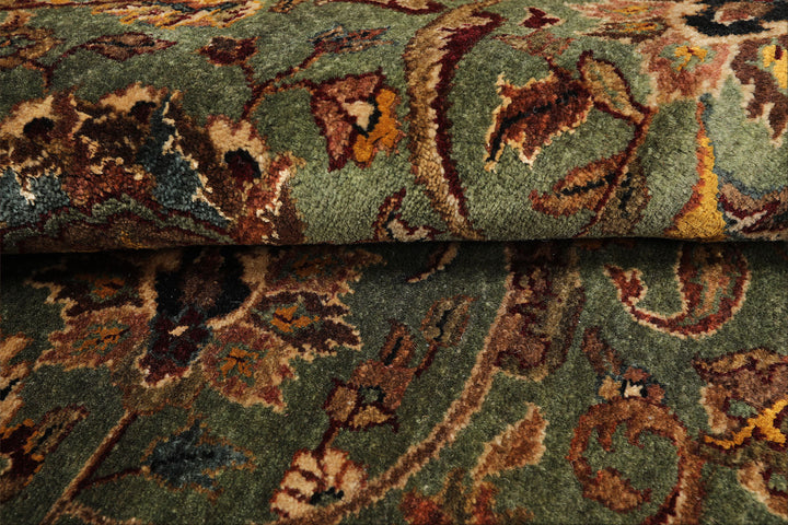8 Round Sage, Beige, Maroon Color Hand Knotted Agra New Zealand Wool &amp; Silk Traditional Oriental Rug