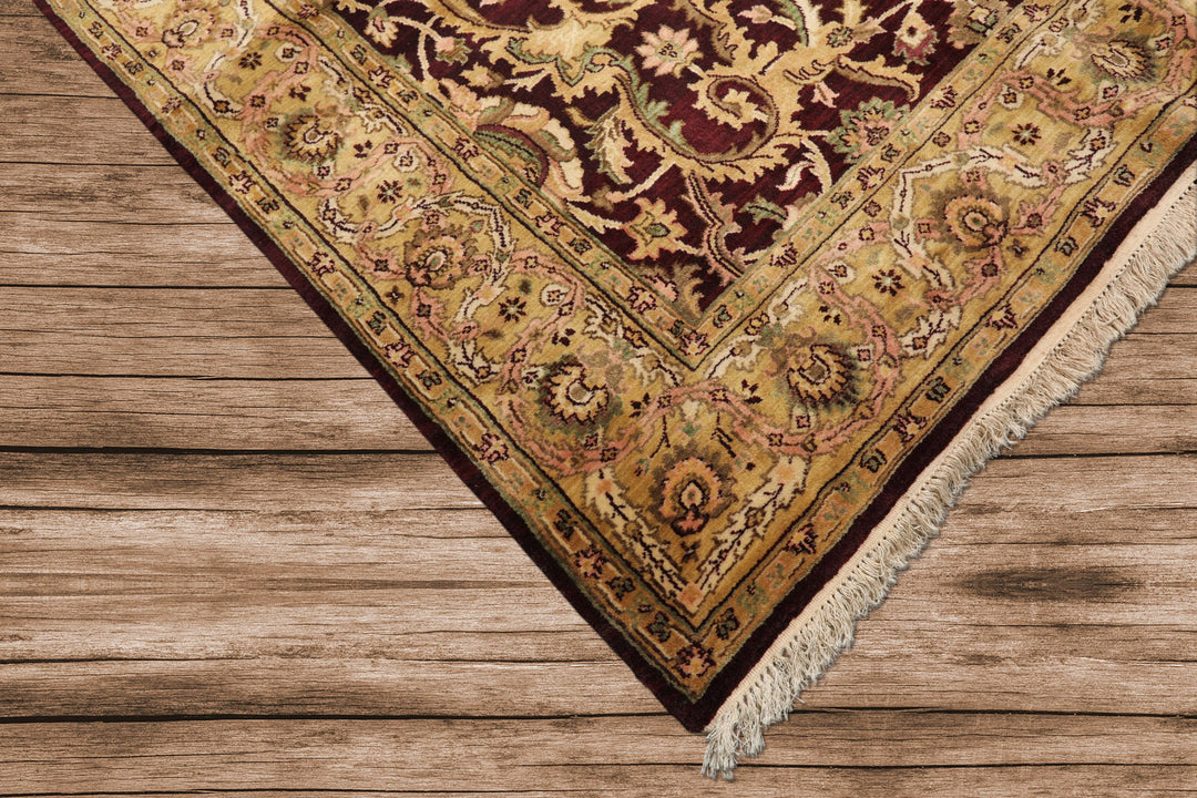 6x9 Maroon, Gold, Sage Color Hand Knotted Agra New Zealand Wool Traditional Oriental Rug