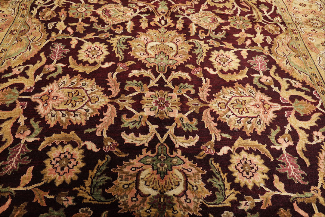 6x9 Maroon, Gold, Sage Color Hand Knotted Agra New Zealand Wool Traditional Oriental Rug