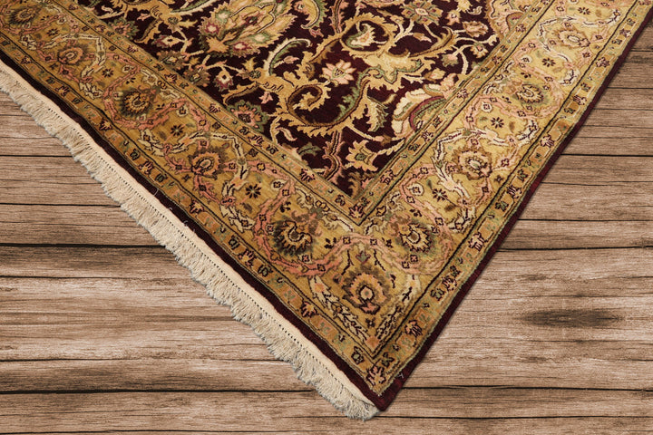 6x9 Maroon, Gold, Sage Color Hand Knotted Agra New Zealand Wool Traditional Oriental Rug