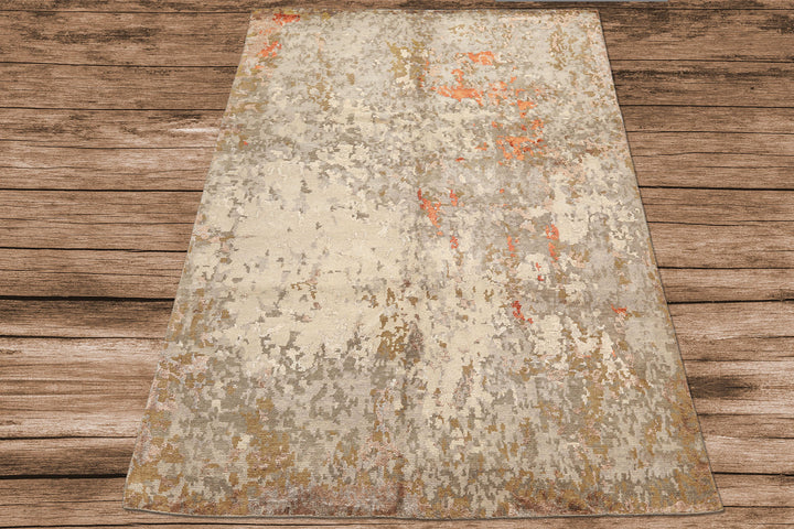 6x9 Beige, Brown, Gray Color Hand Knotted Tibetan Wool &amp; Bamboo Silk Modern &amp; Contemporary Oriental Rug