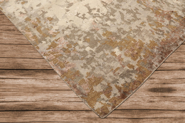 6x9 Beige, Brown, Gray Color Hand Knotted Tibetan Wool &amp; Bamboo Silk Modern &amp; Contemporary Oriental Rug