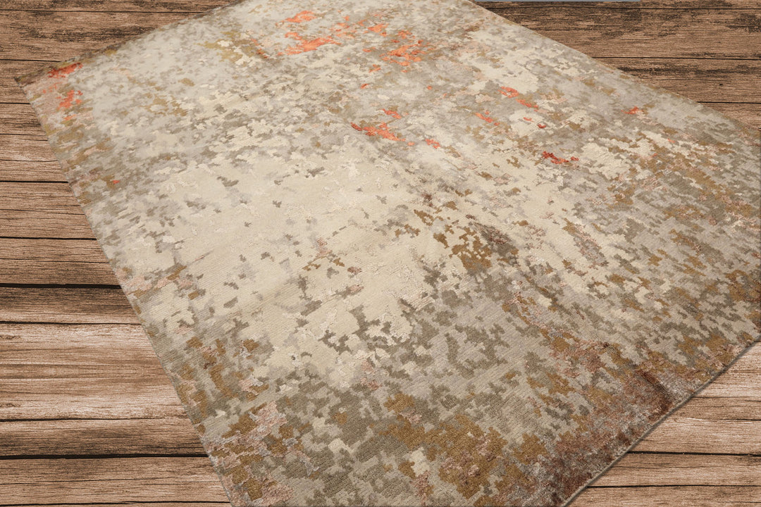 6x9 Beige, Brown, Gray Color Hand Knotted Tibetan Wool &amp; Bamboo Silk Modern &amp; Contemporary Oriental Rug
