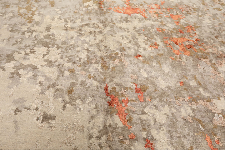 6x9 Beige, Brown, Gray Color Hand Knotted Tibetan Wool &amp; Bamboo Silk Modern &amp; Contemporary Oriental Rug