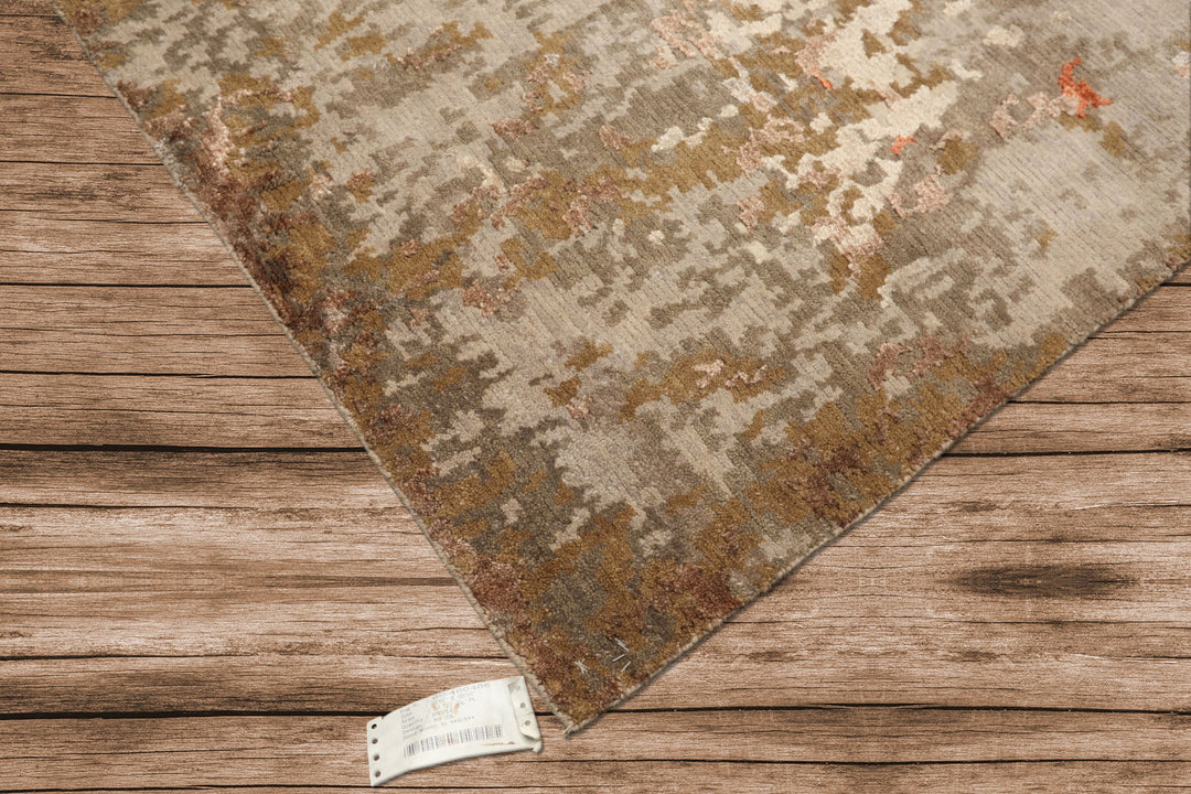 6x9 Beige, Brown, Gray Color Hand Knotted Tibetan Wool &amp; Bamboo Silk Modern &amp; Contemporary Oriental Rug