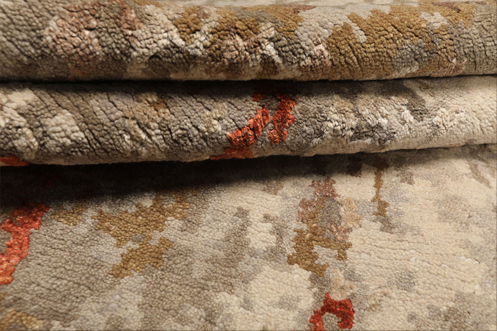 6x9 Beige, Brown, Gray Color Hand Knotted Tibetan Wool &amp; Bamboo Silk Modern &amp; Contemporary Oriental Rug