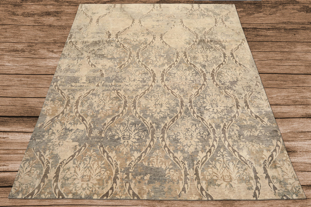 8x10 Beige, Greenish, Gray Color Hand Knotted Tibetan Wool Transitional Oriental Rug