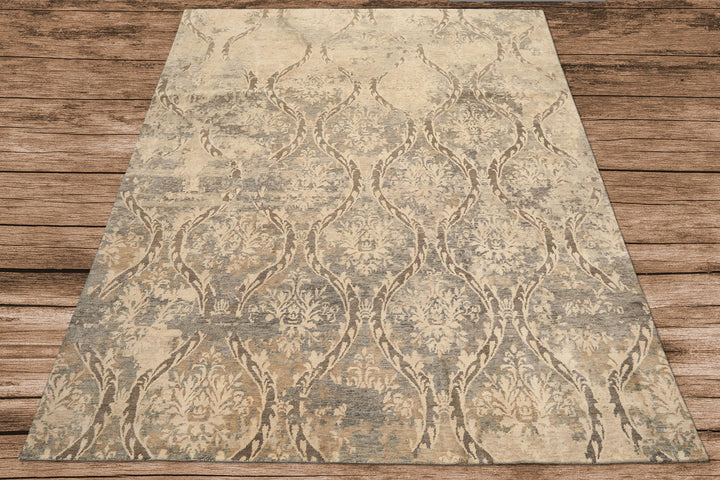 8x10 Beige, Greenish, Gray Color Hand Knotted Tibetan Wool Transitional Oriental Rug